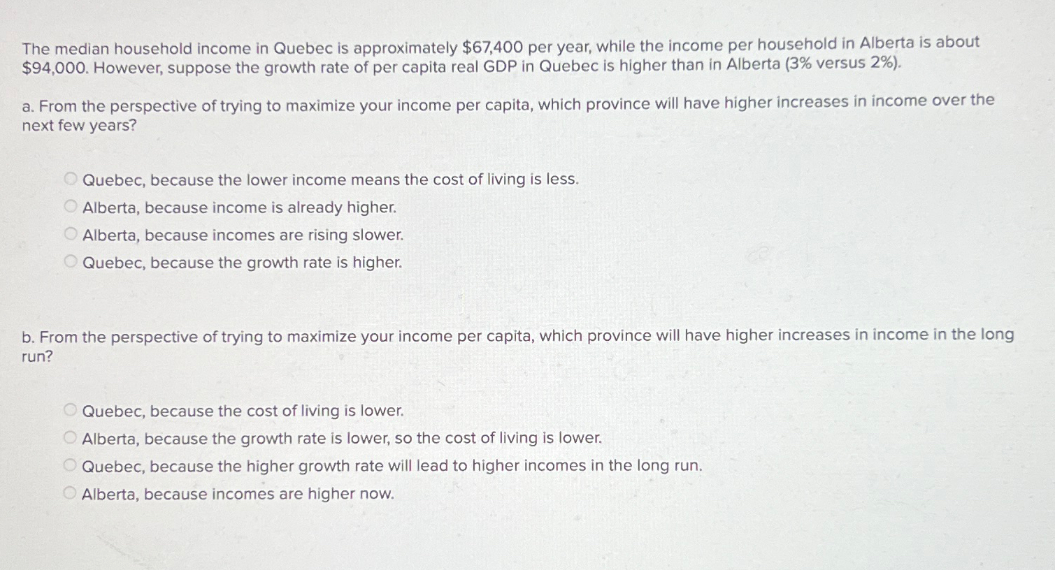 Solved The Median Household Income In Quebec Is Chegg Com   Image