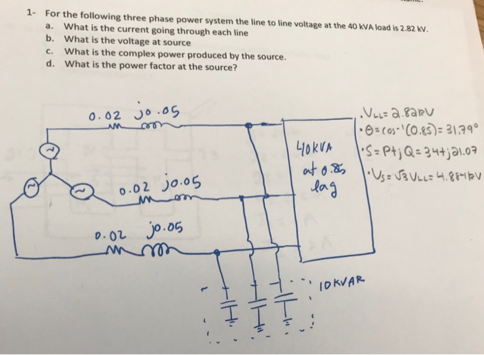 Solved 1. For the following three phase power system the | Chegg.com