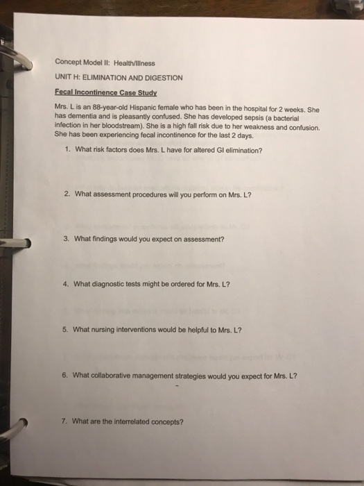 Solved Concept Model ll Health/illness UNIT H ELIMINATION