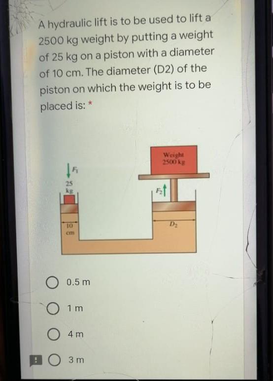 Solved A hydraulic lift is to be used to lift a 2500 kg