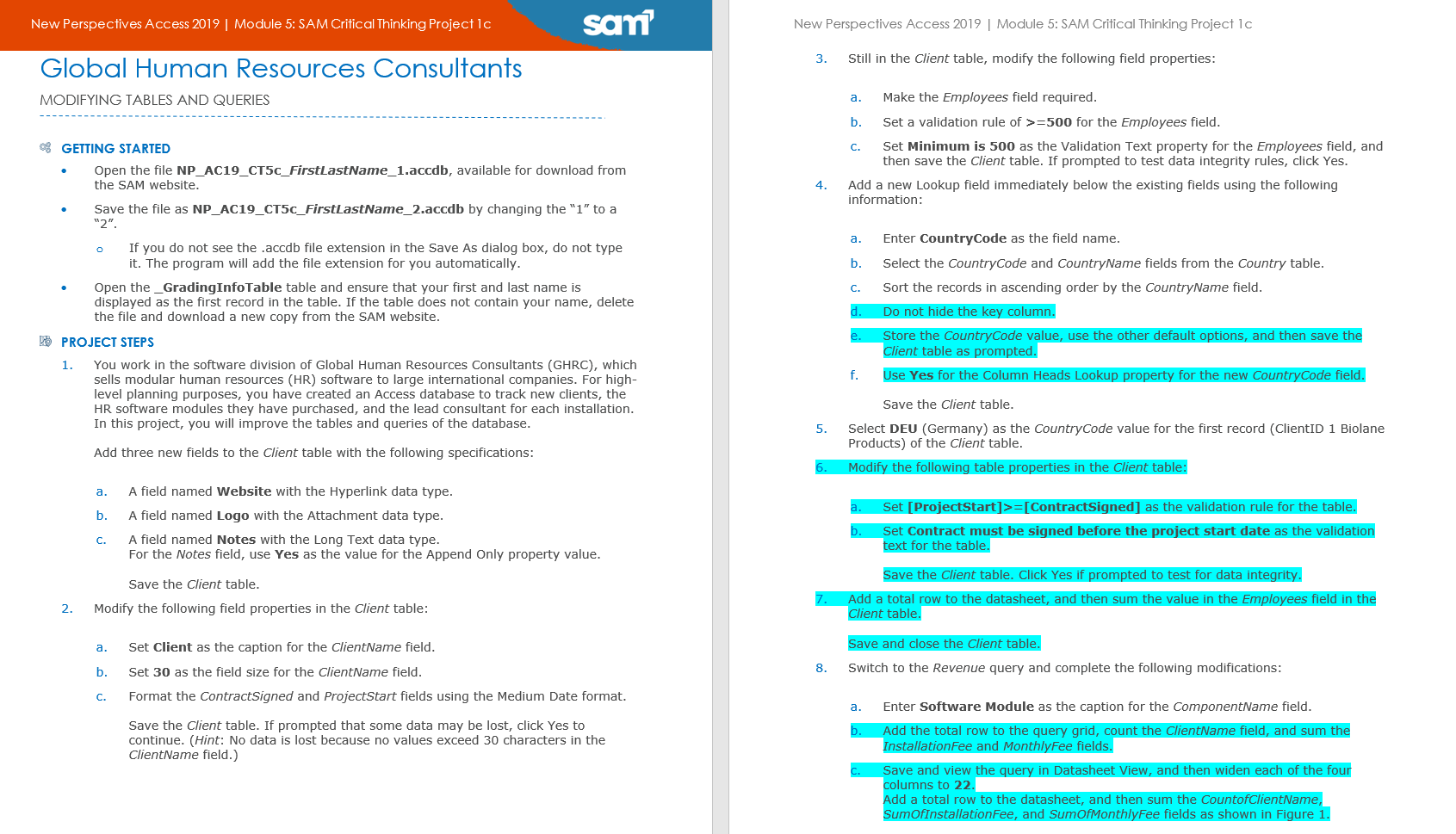 New Perspectives Access 2019 Module 5: SAM Critical | Chegg.com