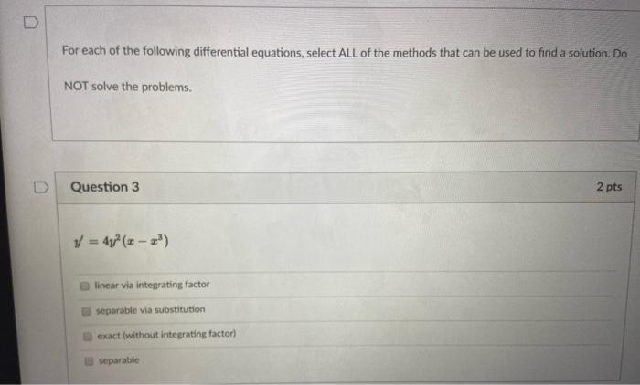 Solved For each of the following differential equations, | Chegg.com