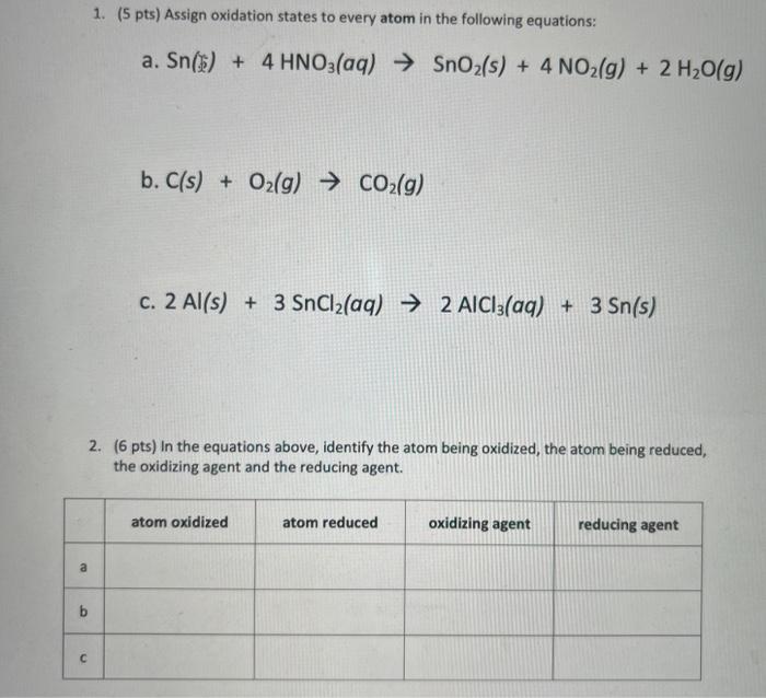 Solved 1. ( 5pts) Assign Oxidation States To Every Atom In | Chegg.com