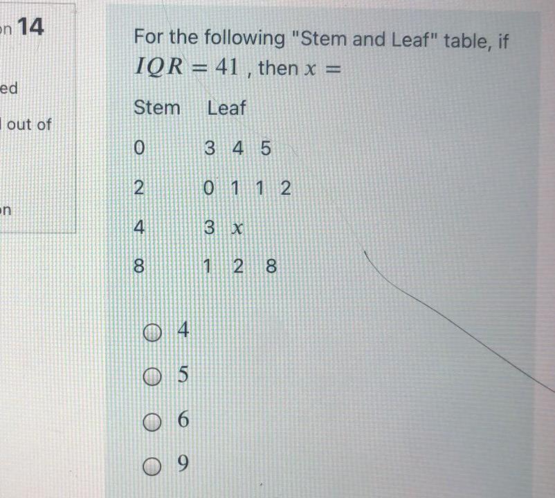 Solved en 14 For the following "Stem and Leaf" table, if IQR