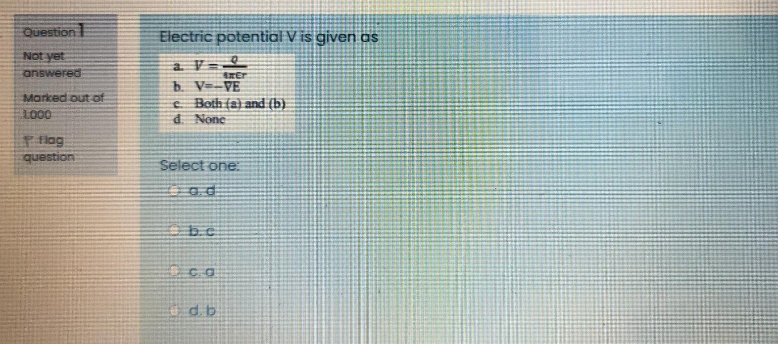 Solved Question 1 Electric potential V is given as Not yet | Chegg.com