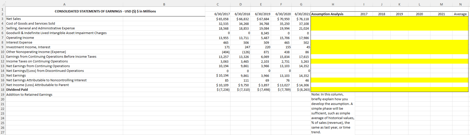 Solved Fill in the yellow cells with the formulas to | Chegg.com