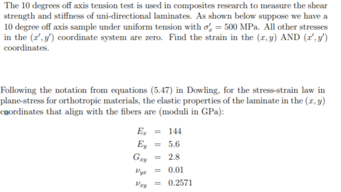 Solved The 10 degrees off axis tension test is used in | Chegg.com