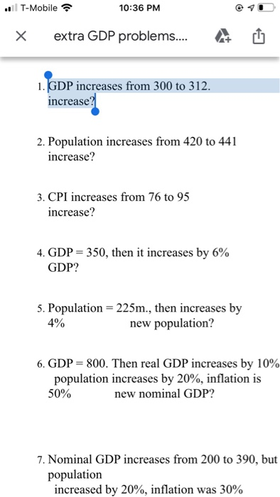 Solved T Mobile 10 36 Pm X Extra Gdp Problem U 1 G Chegg Com