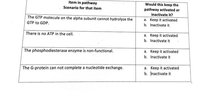 Solved Item in pathway Scenario for that item The GTP | Chegg.com