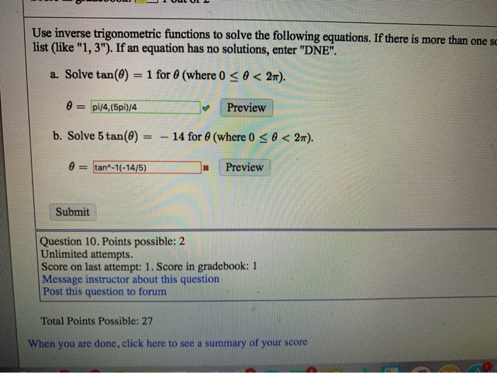Solved Use inverse trigonometric functions to solve the | Chegg.com
