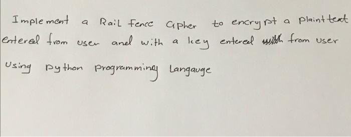 Solved a Implement entered from Rail Fence apher and with | Chegg.com