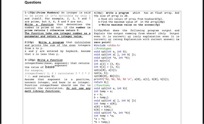Solved Questions 1-(30p) (Prime Numbers) An integer is said | Chegg.com