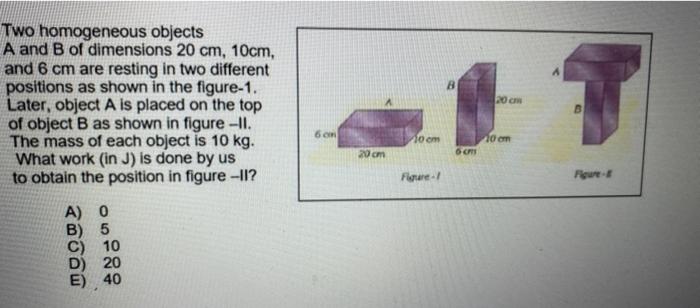 Solved A 8 20 cm Two homogeneous objects A and B of | Chegg.com