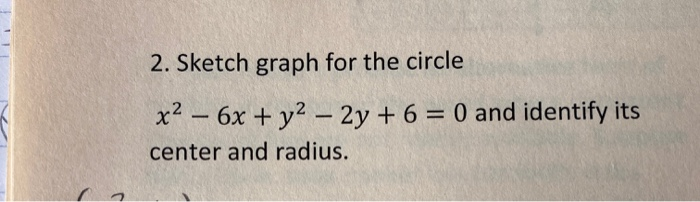 Solved 2 Sketch Graph For The Circle X2 6x Y2 2y 6 Chegg Com