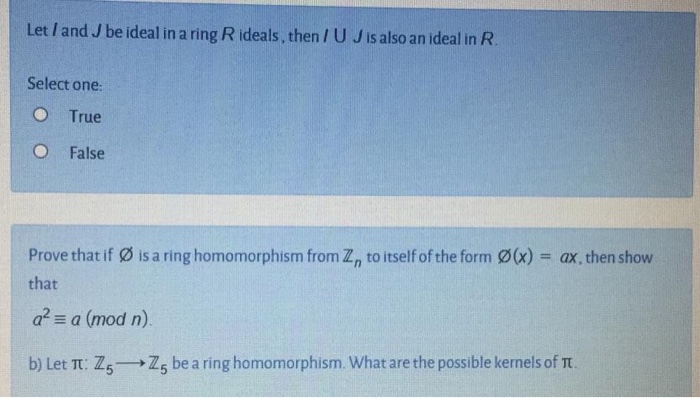 Solved Let I And J Be Ideal In A Ring R Ideals Then U Chegg Com