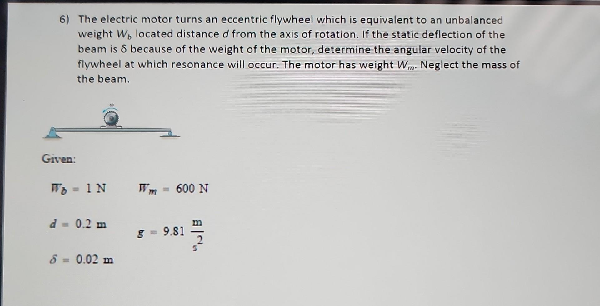 Solved 6) The electric motor turns an eccentric flywheel