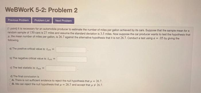 Solved WeBWork 5-2: Problem 2 Previous Problem Problem List | Chegg.com