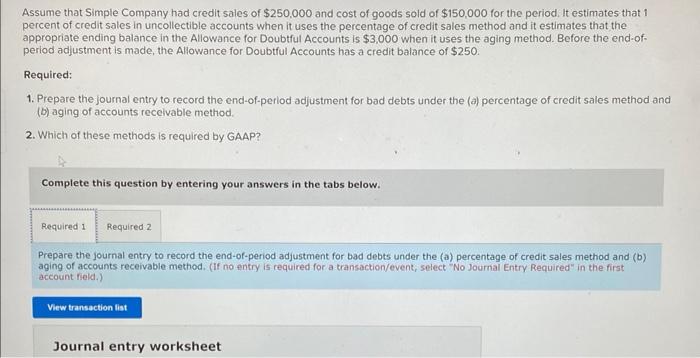 Solved Assume That Simple Company Had Credit Sales Of | Chegg.com