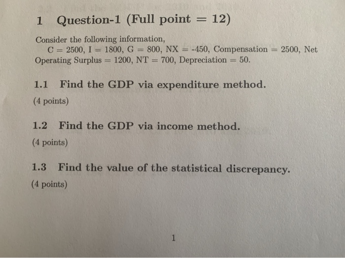 Solved 1 Question-1 (Full point = 12) Consider the following | Chegg.com