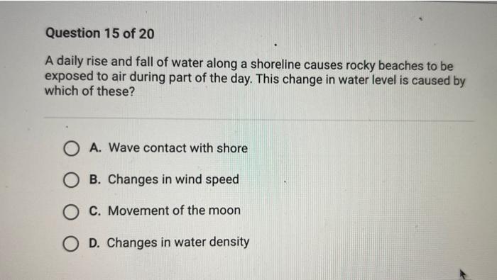 Solved A daily rise and fall of water along a shoreline | Chegg.com
