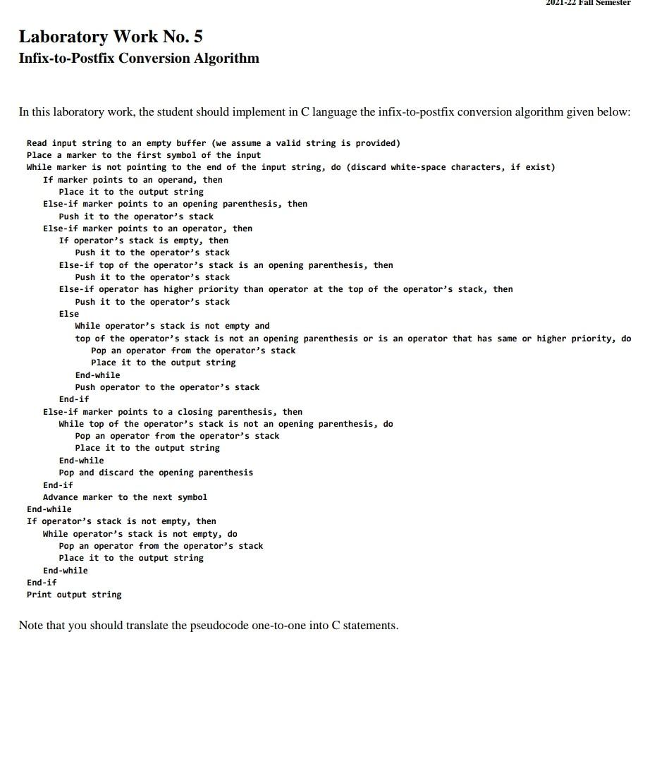 Solved 2021-22 Fall Semester Laboratory Work No. 5 | Chegg.com
