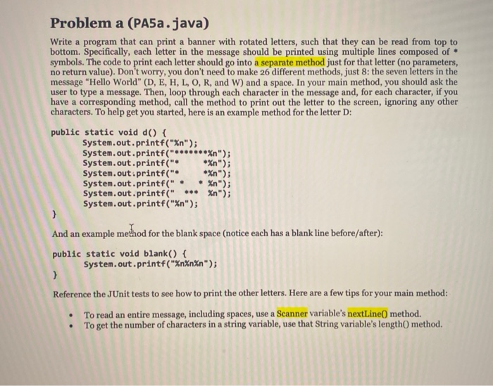 Solved Problem a (PA5a.java) Write a program that can print | Chegg.com