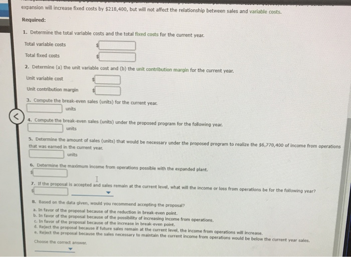 Solved Break-Even Sales Under Present and Proposed