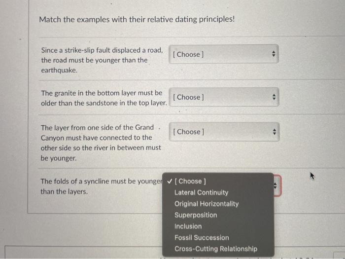 Solved Match the examples with their relative dating | Chegg.com