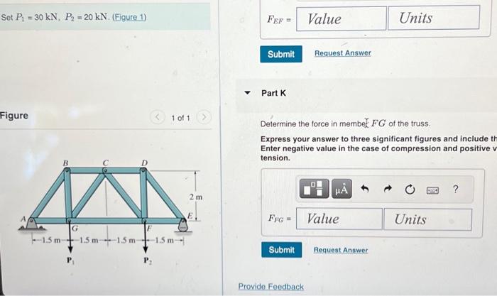 Solved Set P₁ = 30 kN, P₂ = 20 kN. (Figure 1) Figure B C P₁ | Chegg.com