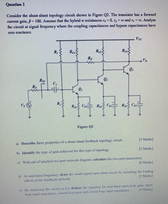 Solved Question 2 Consider the shunt-shunt topology circuit | Chegg.com