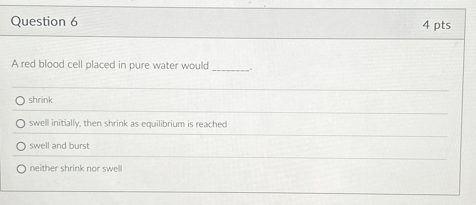 Solved Question 6A red blood cell placed in pure water | Chegg.com