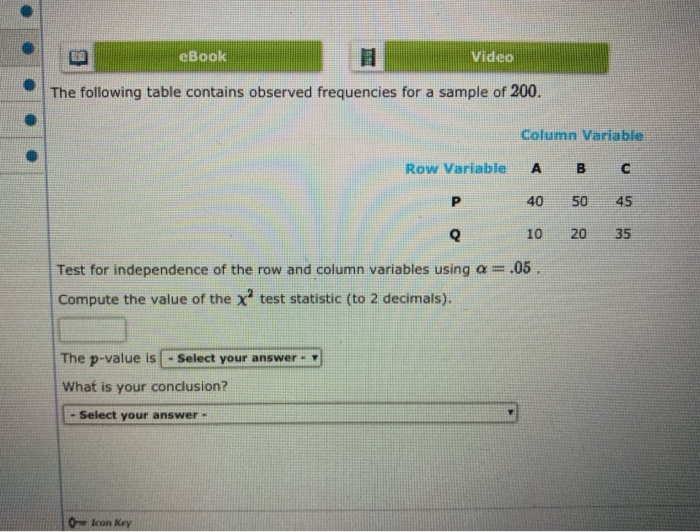 Solved eBook Video The following table contains observed | Chegg.com