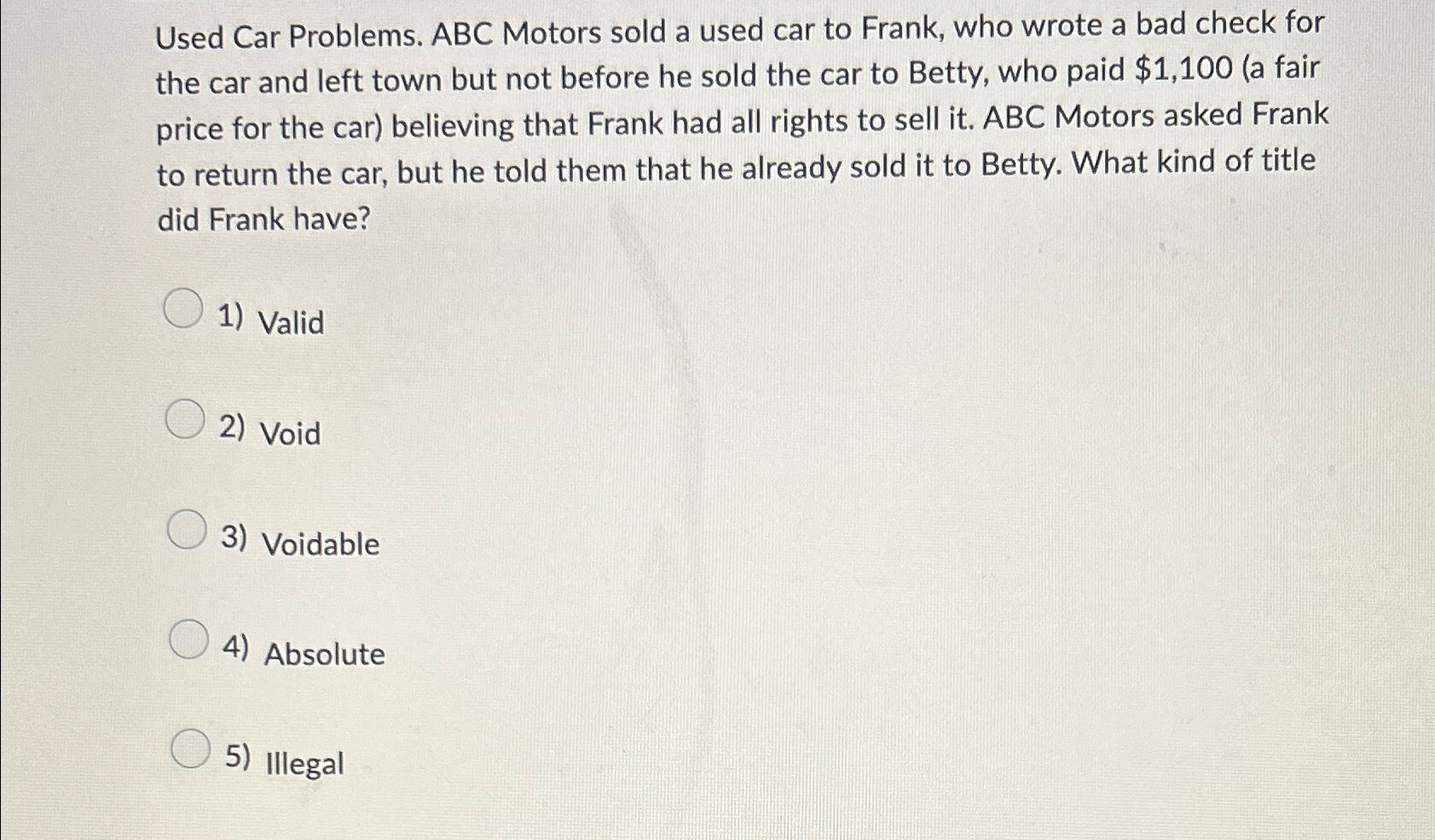Solved Used Car Problems. ABC Motors sold a used car to
