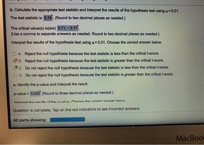 Solved b. Calculate the appropriate test statistic and | Chegg.com