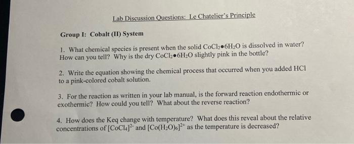 Solved Le Chatelier's Principle Goal: NH3 +H2O ² OH aNH4 In | Chegg.com