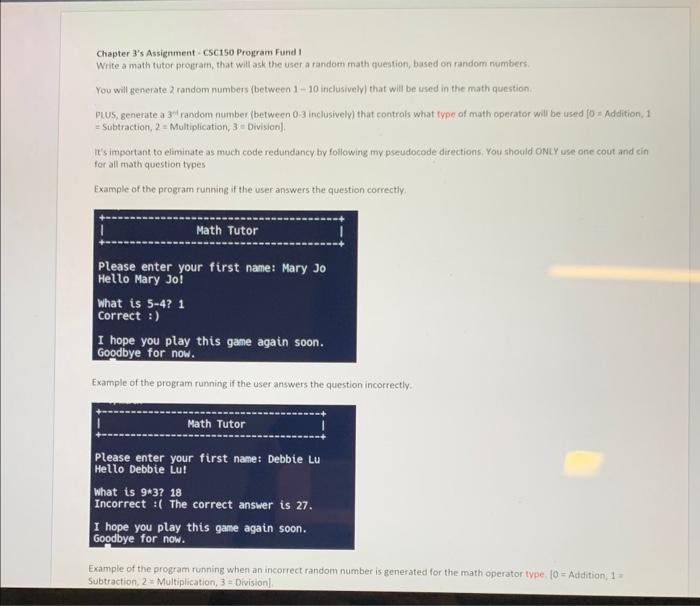 Solved Chapter 3′ 's Assigntment = C5Ct50 Program Fund I | Chegg.com
