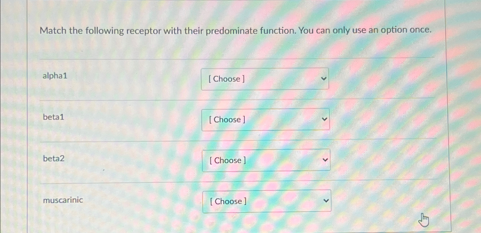 Solved Match the following receptor with their predominate | Chegg.com