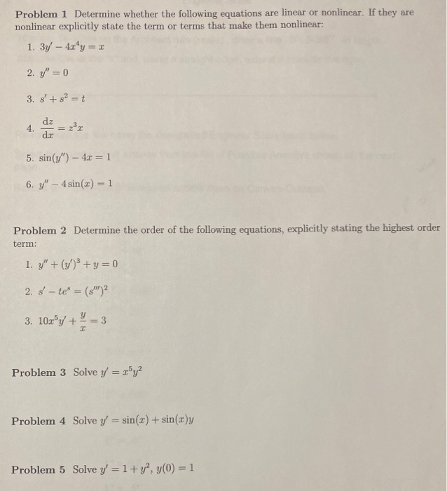 Solved Problem 1 Determine whether the following equations | Chegg.com