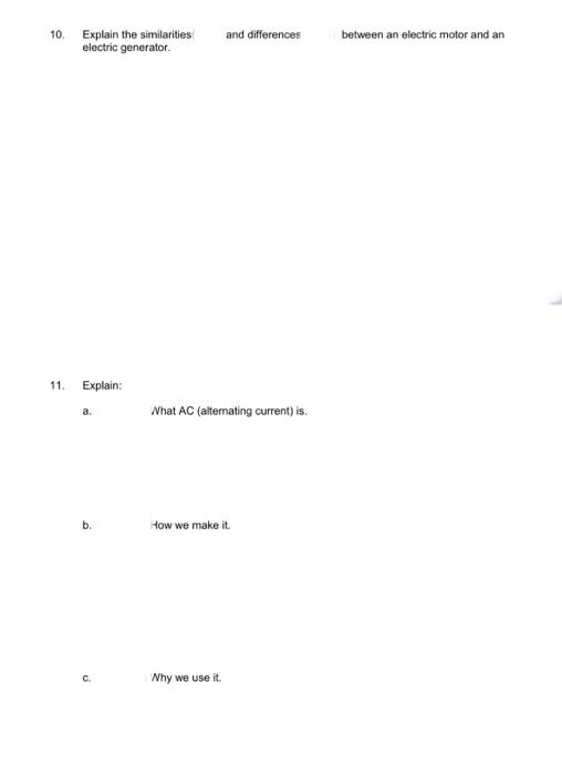 Solved 10 Explain the similarities electric generator and