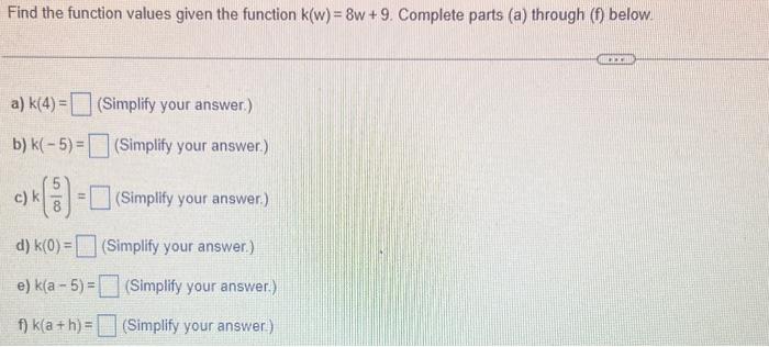 Solved Find the function values given the function | Chegg.com