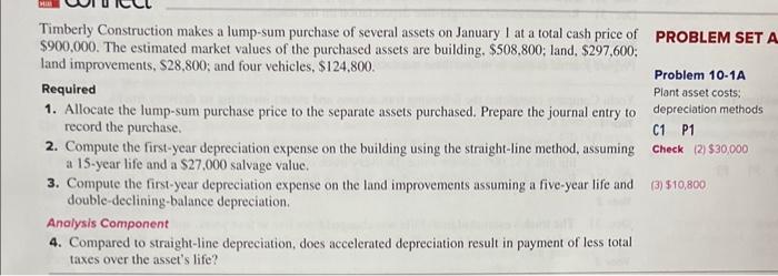 Solved Timberly Construction Makes A Lump-sum Purchase Of | Chegg.com