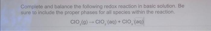 Solved Complete And Balance The Following Redox Reaction In | Chegg.com