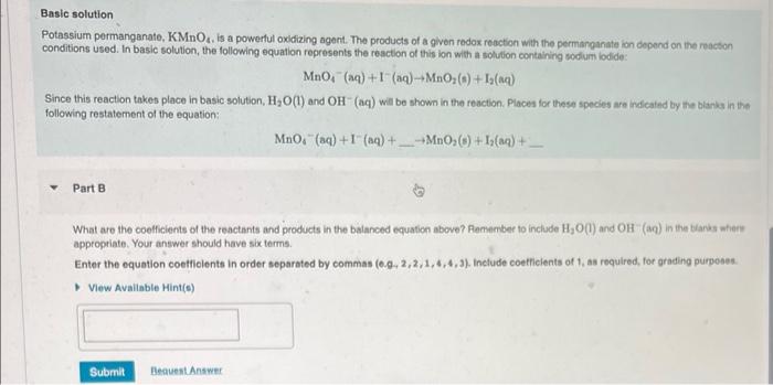 Solved Basle Solution Potassium Permanganate Kmno4 Is A