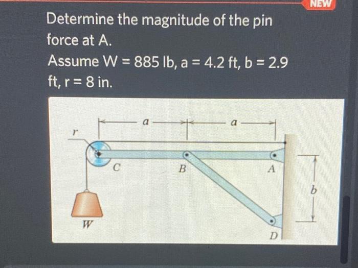 Solved NEW Determine the magnitude of the pin force at A. | Chegg.com