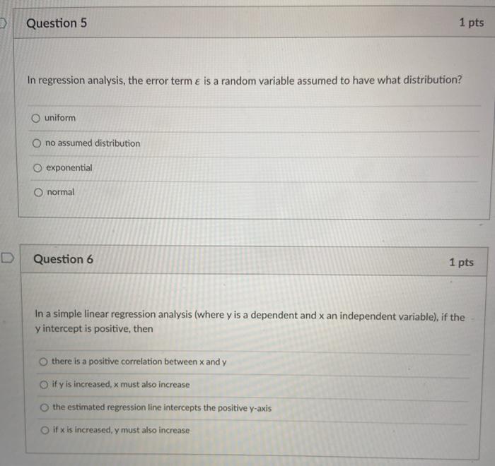 Solved Question 5 1 pts In regression analysis, the error | Chegg.com