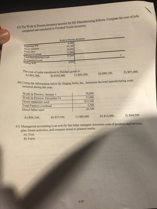 Solved 43) The Work In Process Inventory Account For DG | Chegg.com