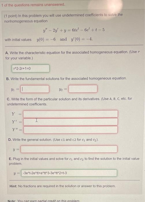 Solved 1 of the questions remains unanswered. ( 1 point) In | Chegg.com