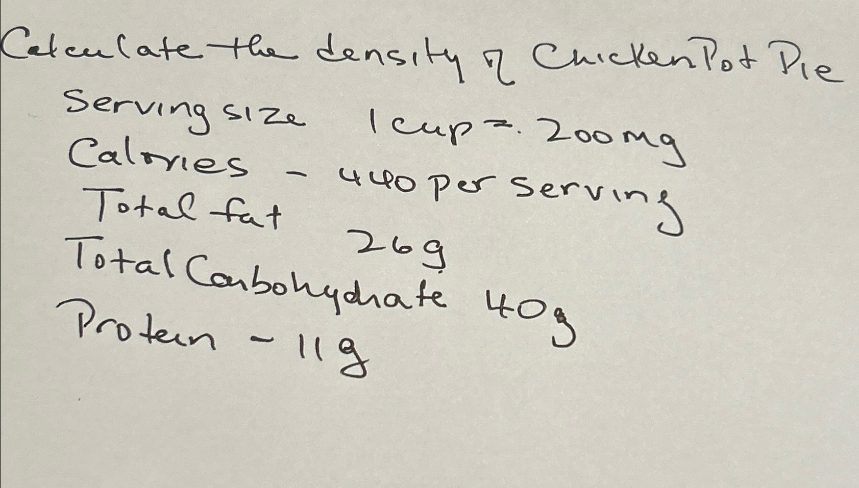 Solved Catculate the density I Cuicken Pot Pieservingsize 1 Chegg
