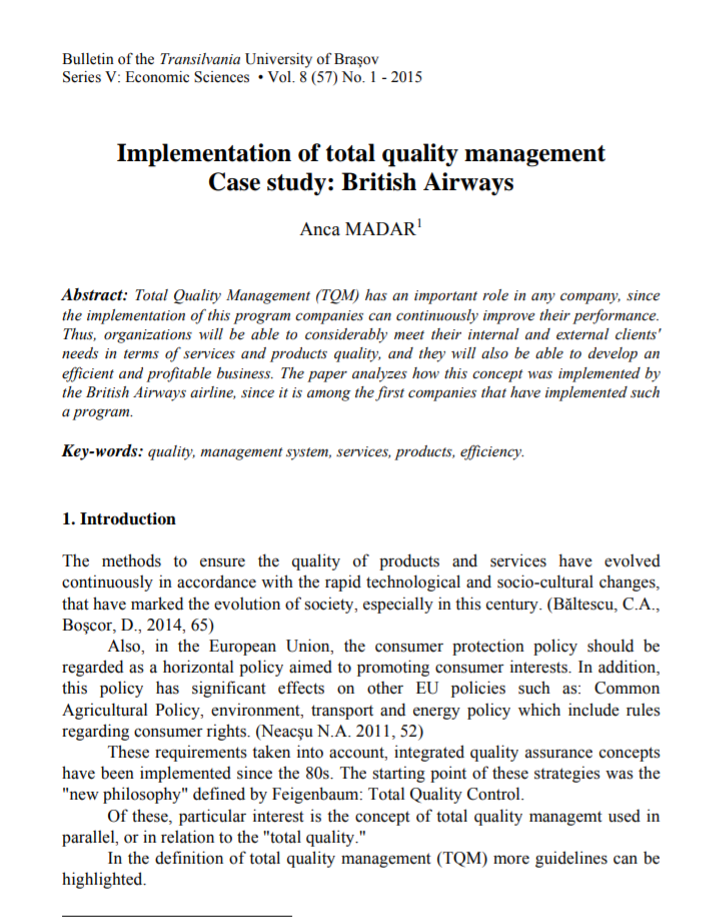 implementation of total quality management case study british airways