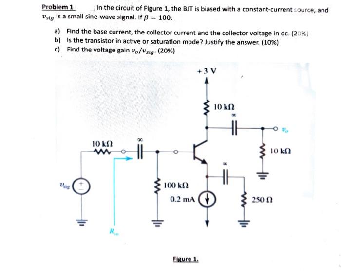 Solved Problem 1 In the circuit of Figure 1, the BJT is | Chegg.com